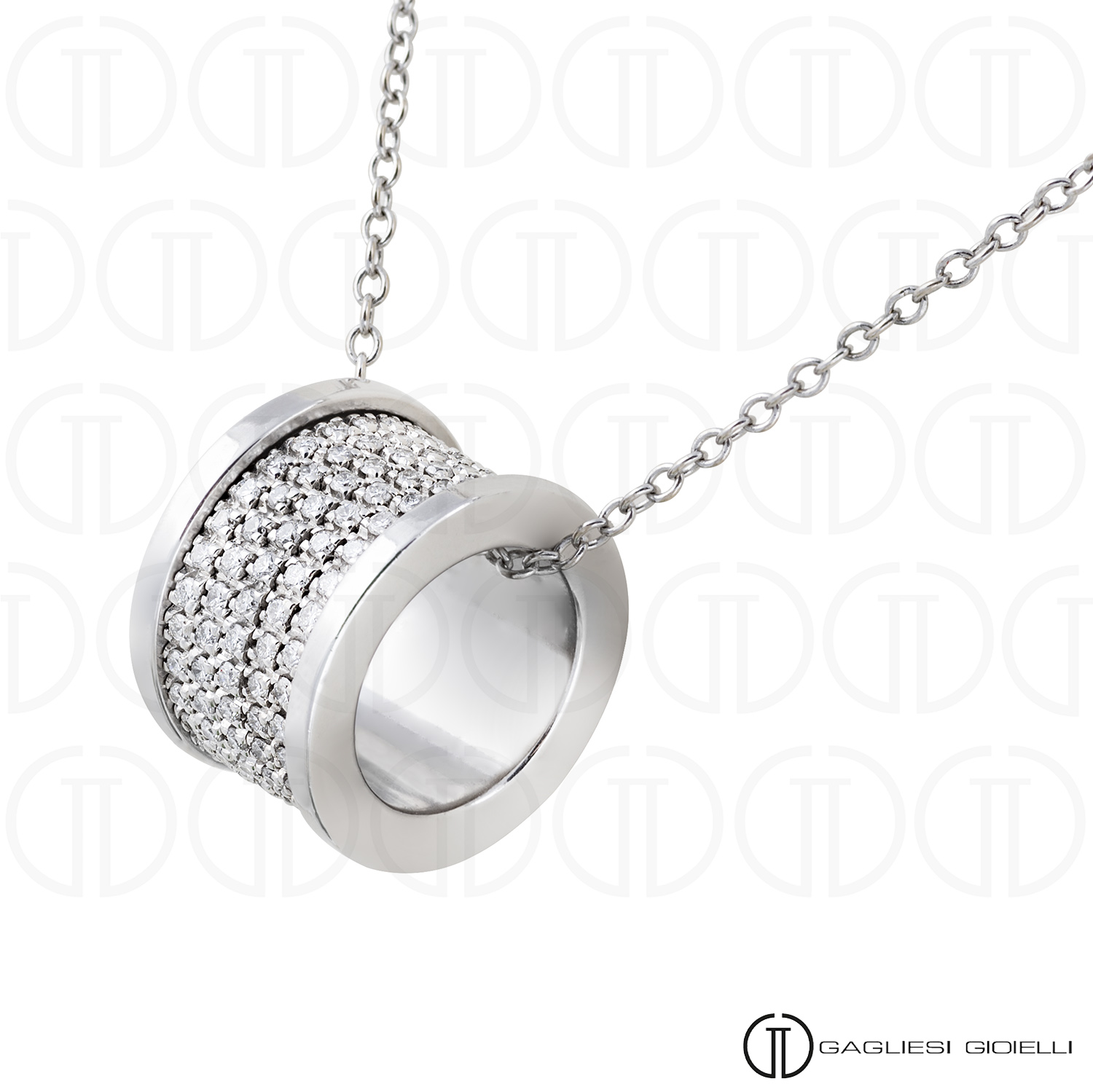 collana oro bianco rigenerato con pavè diamanti