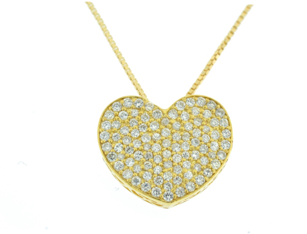 Collana oro giallo forma a cuore con  pavé diamanti