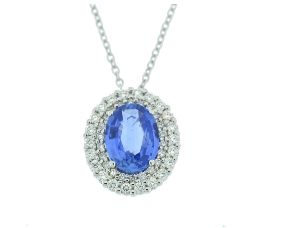 Collana oro bianco con zaffiro e diamanti