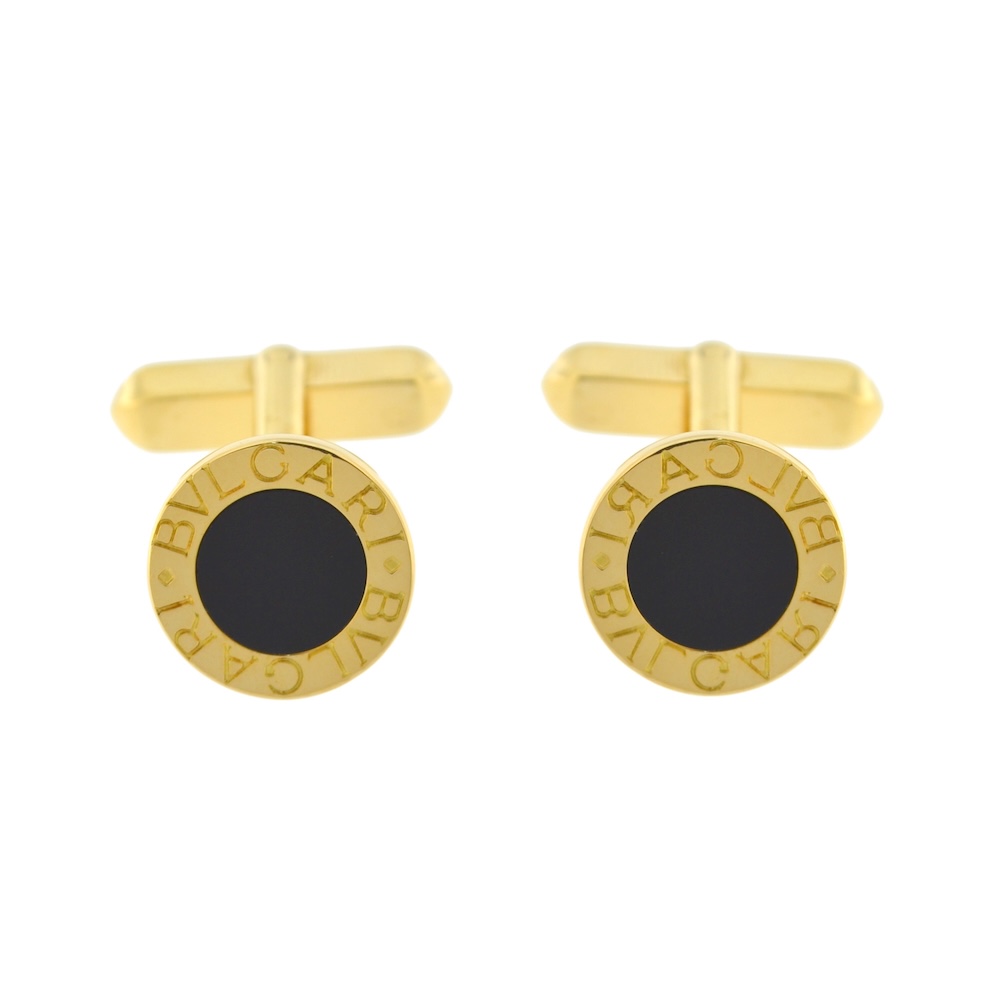 Gemelli Bulgari oro giallo 18kt con onice nera