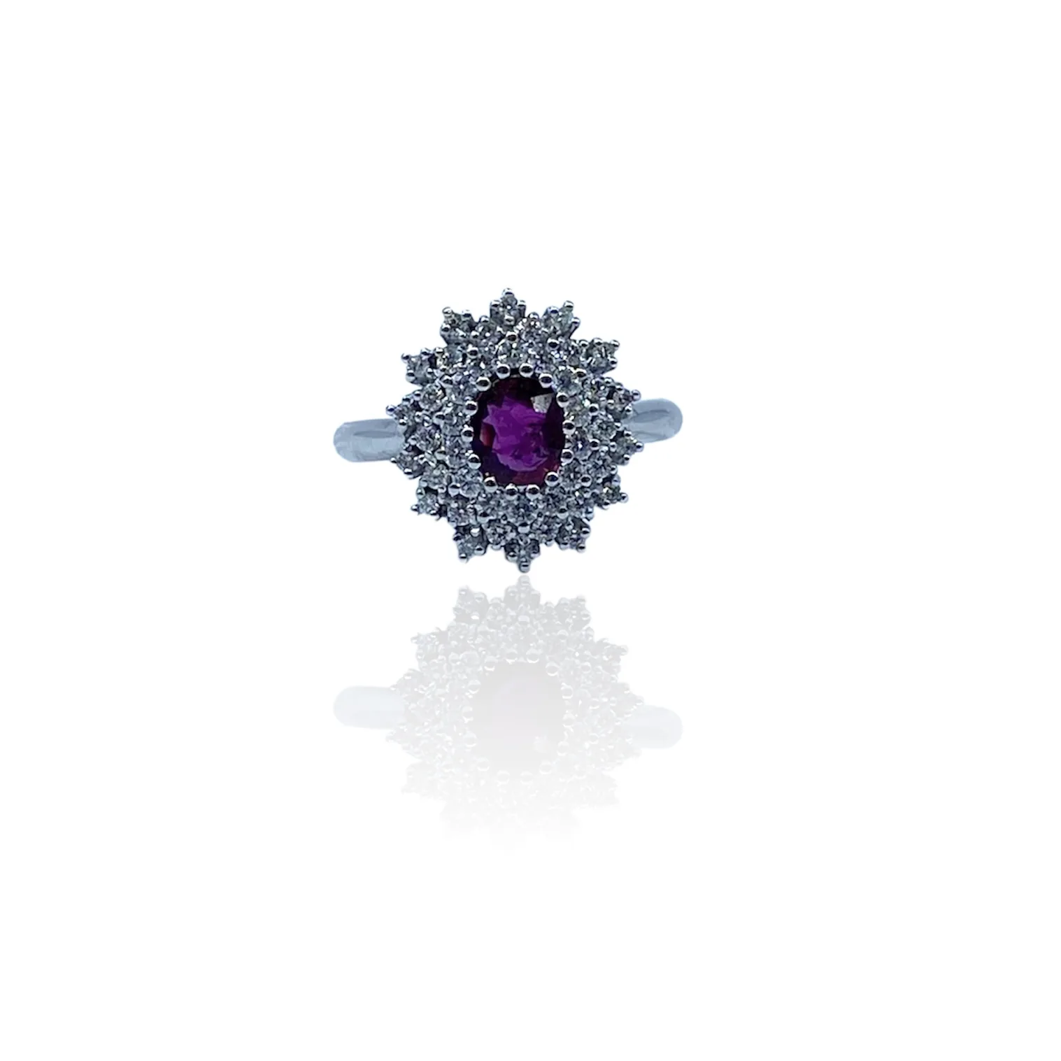 Anello Oro Bianco 18kt con Rubino e Diamanti