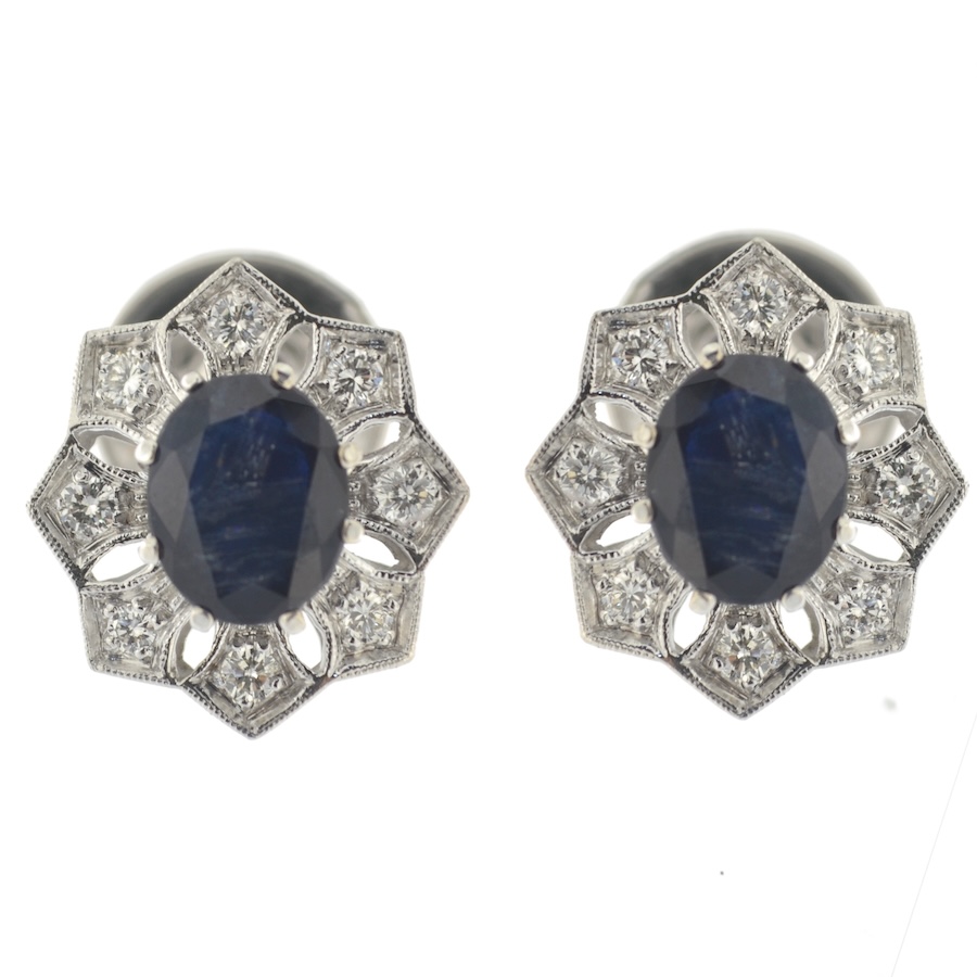 Orecchini oro bianco diamanti e zaffiri