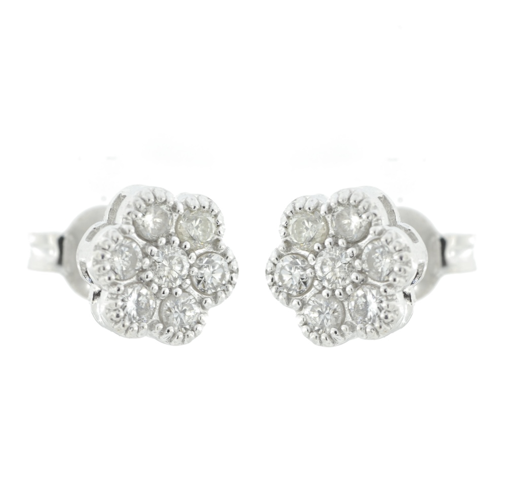 Orecchini oro bianco a fiore pavé brillanti