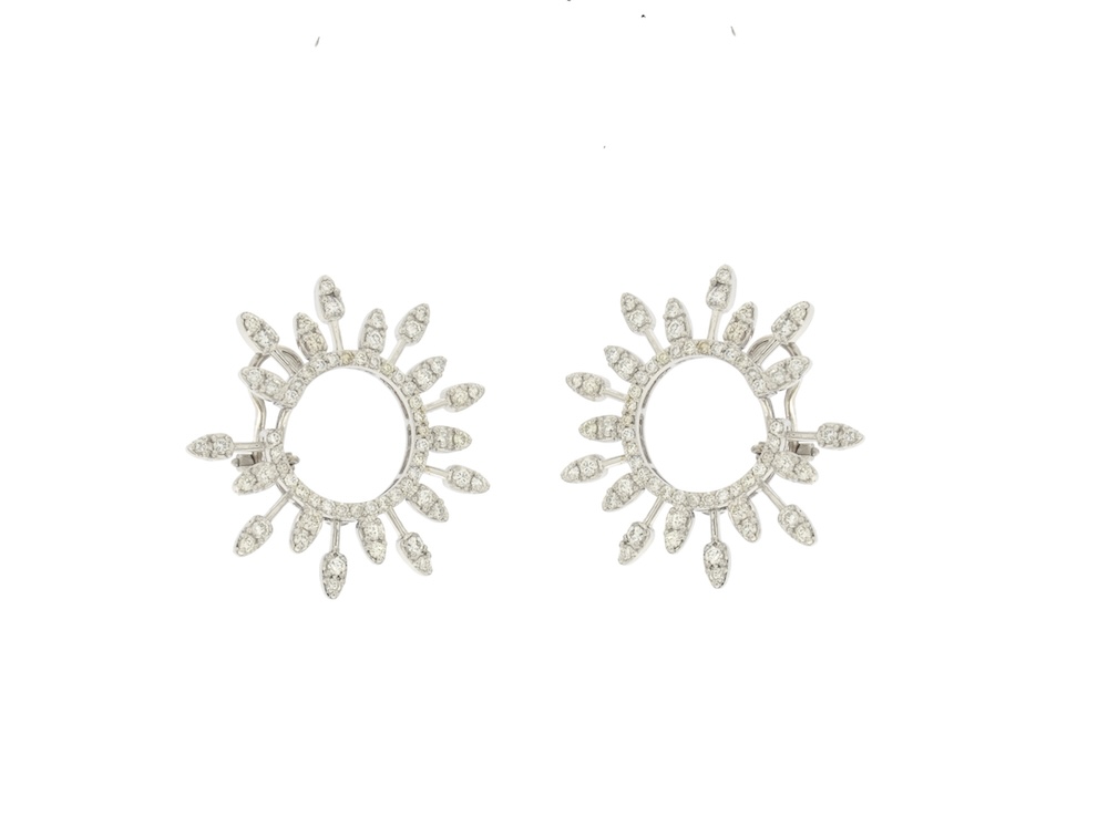 Orecchini oro bianco a sole con brillanti