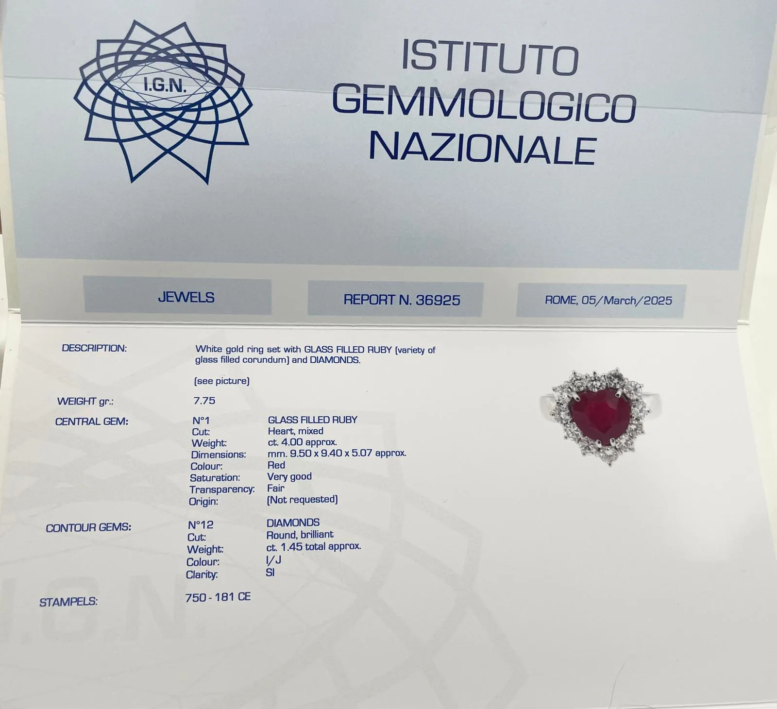 Anello Rubino a cuore e diamanti garantito