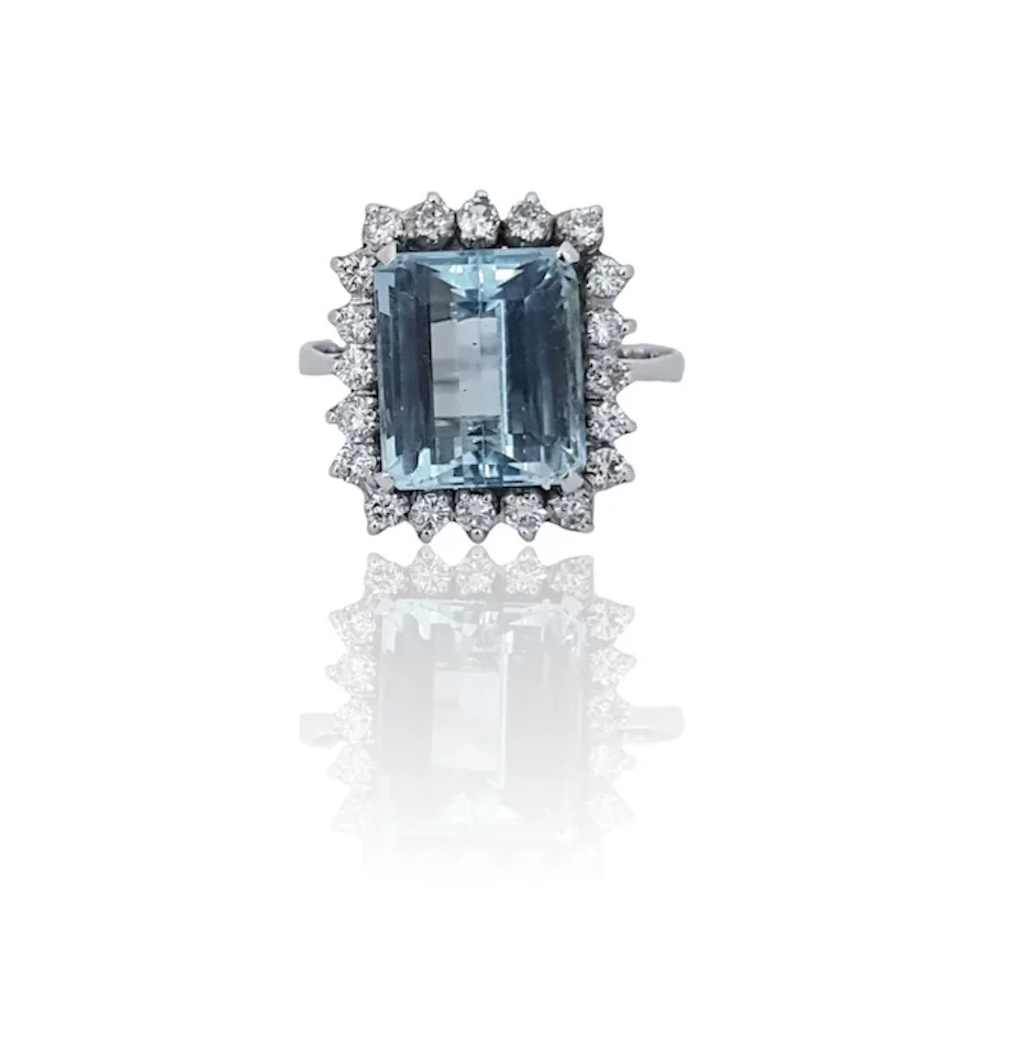 Anello Fiore Acquamarina e Diamanti