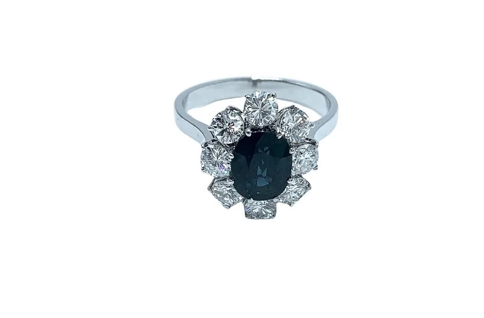 Anello fiore zaffiro e diamanti