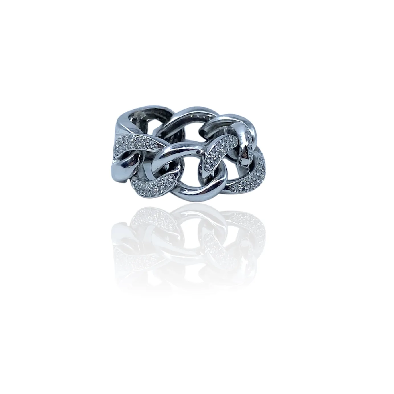 Anello a catena con diamanti in oro bianco