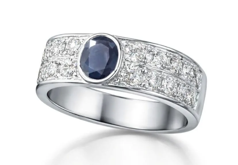 Anello fascetta di diamanti e zaffiro