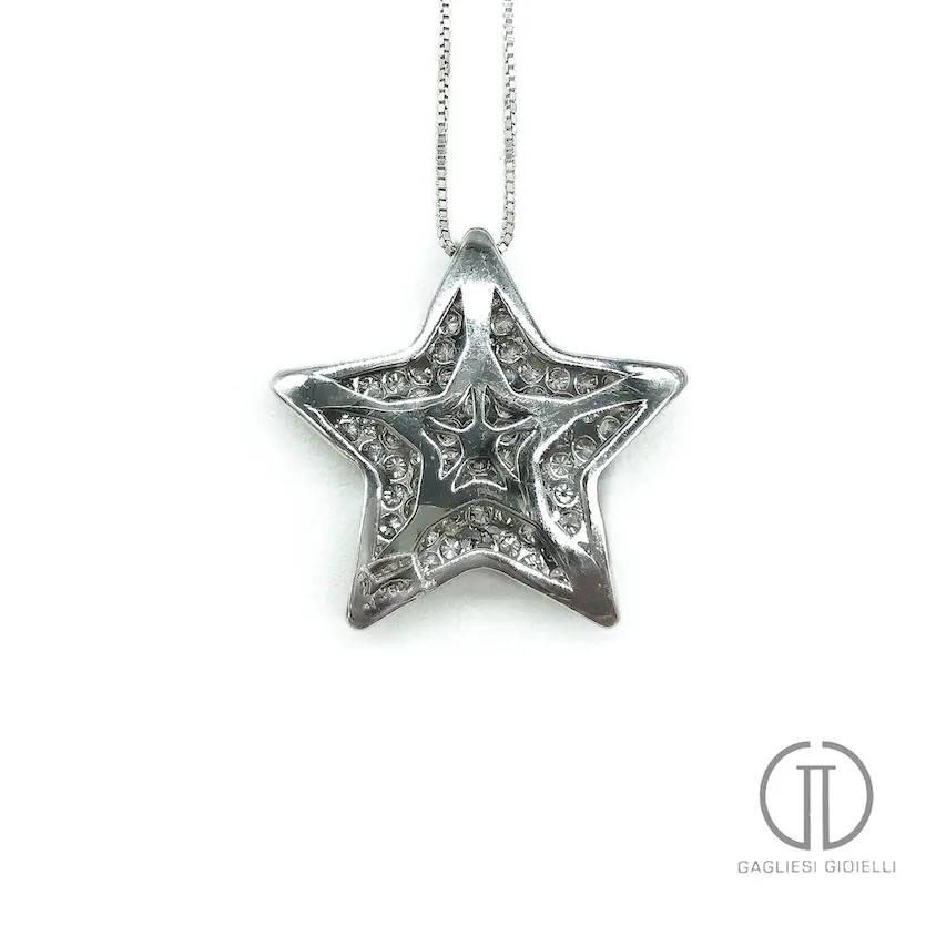Collana oro bianco con stella di diamanti
