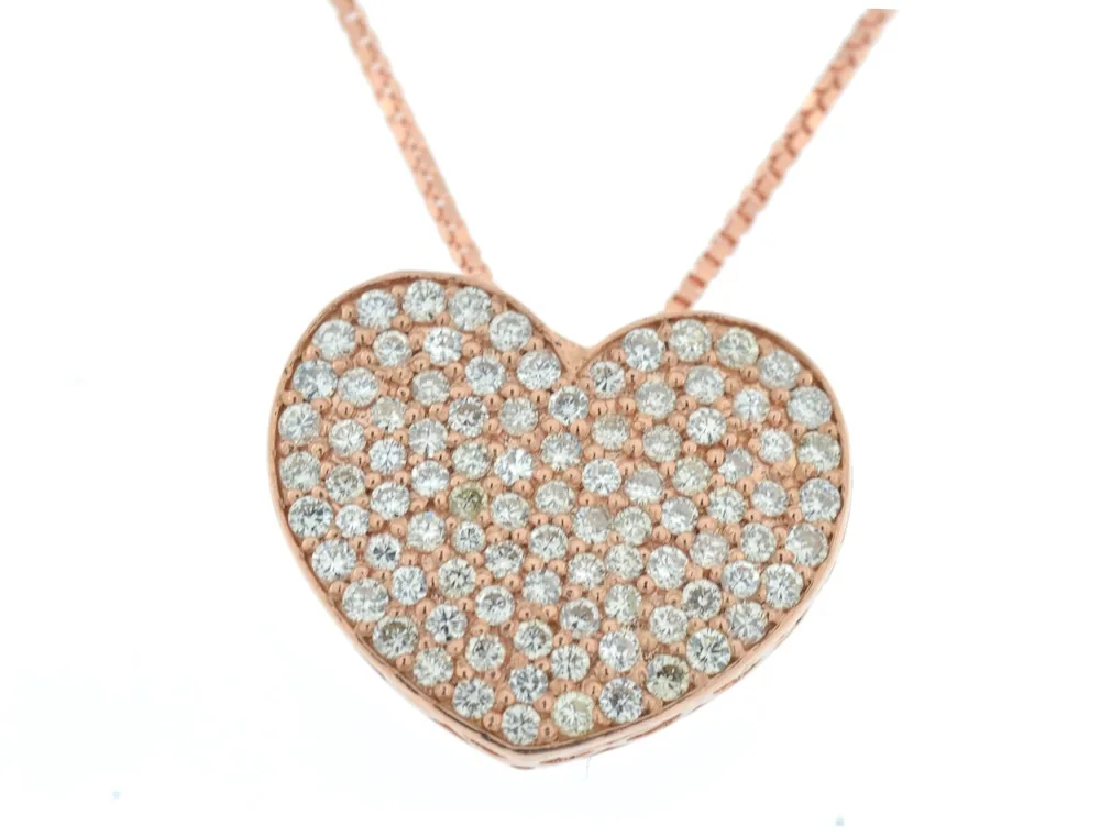 Collana oro rosa cuore pavé diamanti
