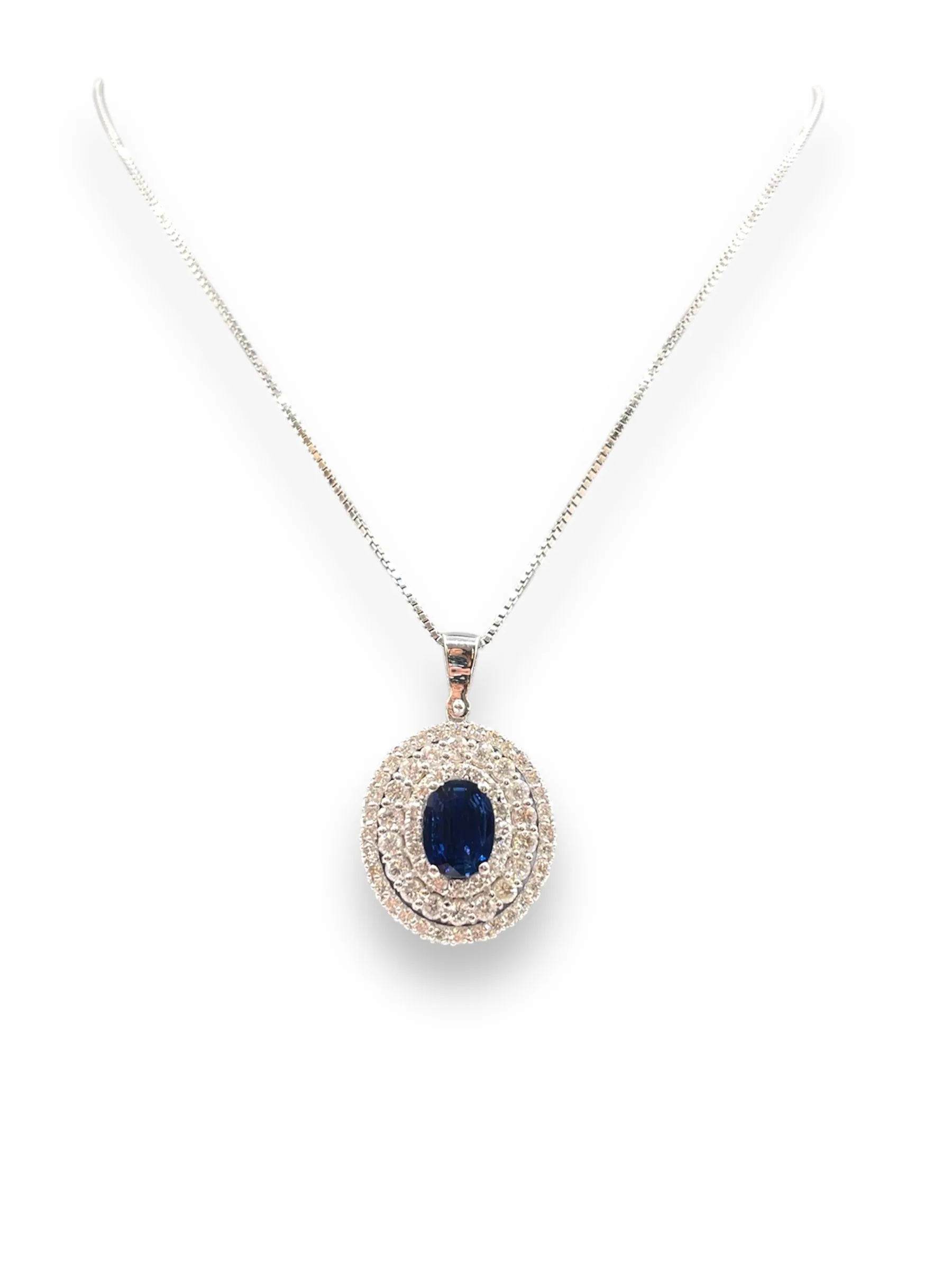 Collana Oro Bianco Zaffiro e Diamanti