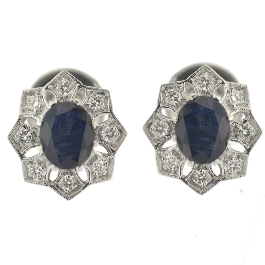 Orecchini oro bianco diamanti e zaffiri