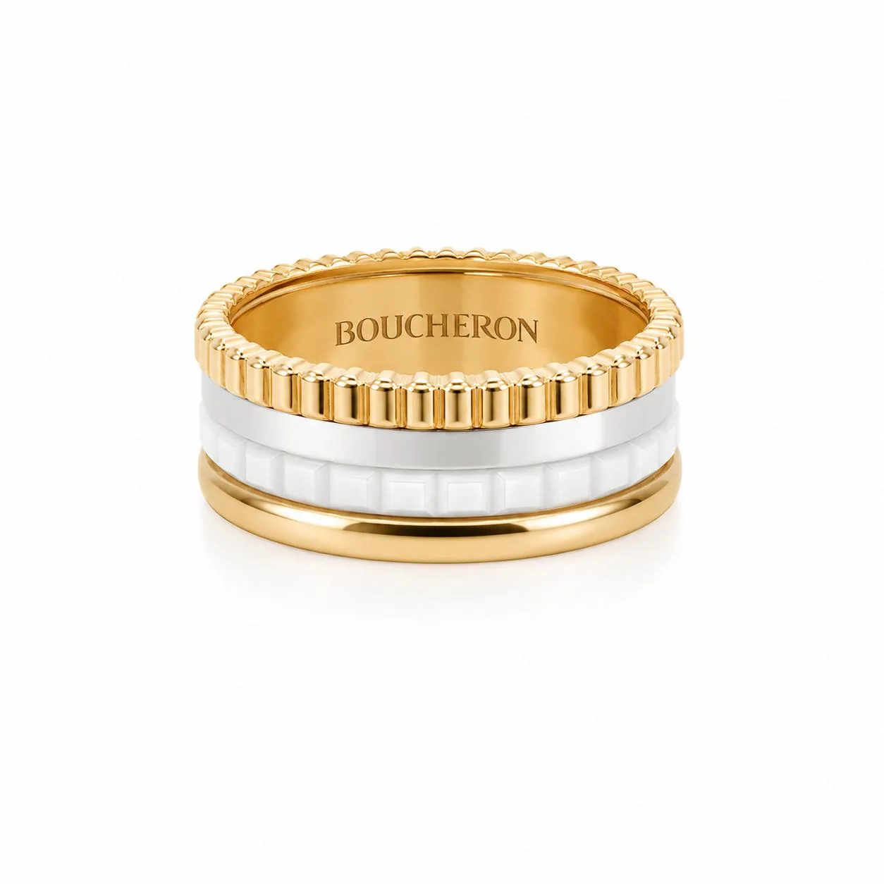 Anello Boucheron 3 ori e ceramica bianca