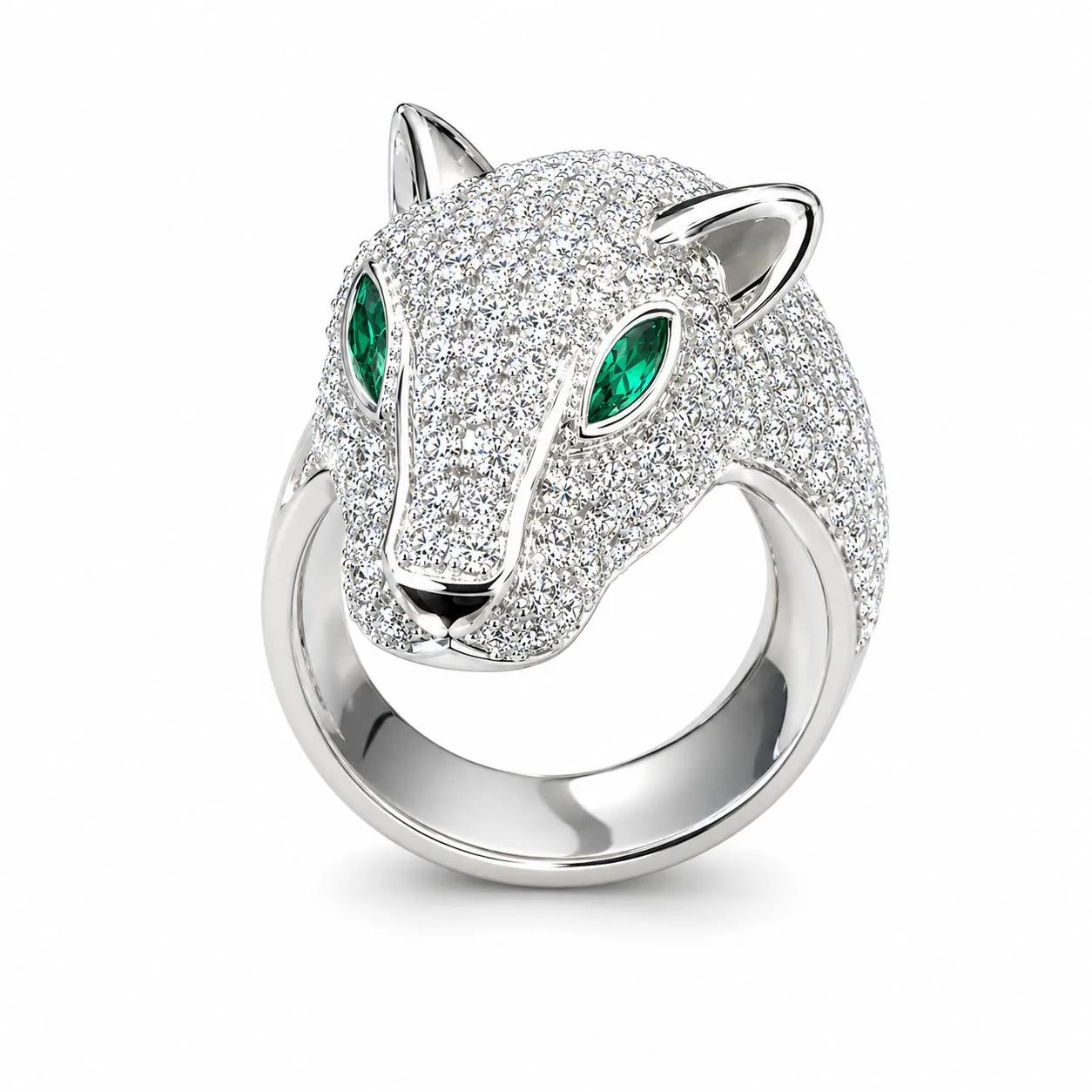 Anello pantera diamanti e smeraldi