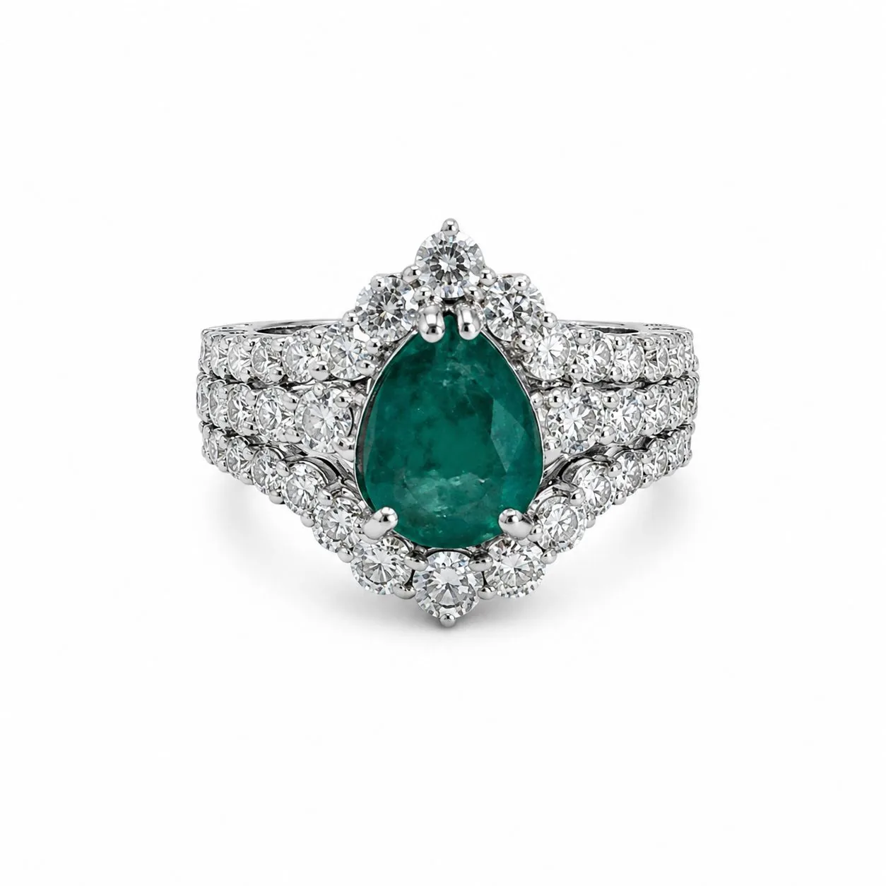 Anello smeraldo a goccia e fascia di brillanti