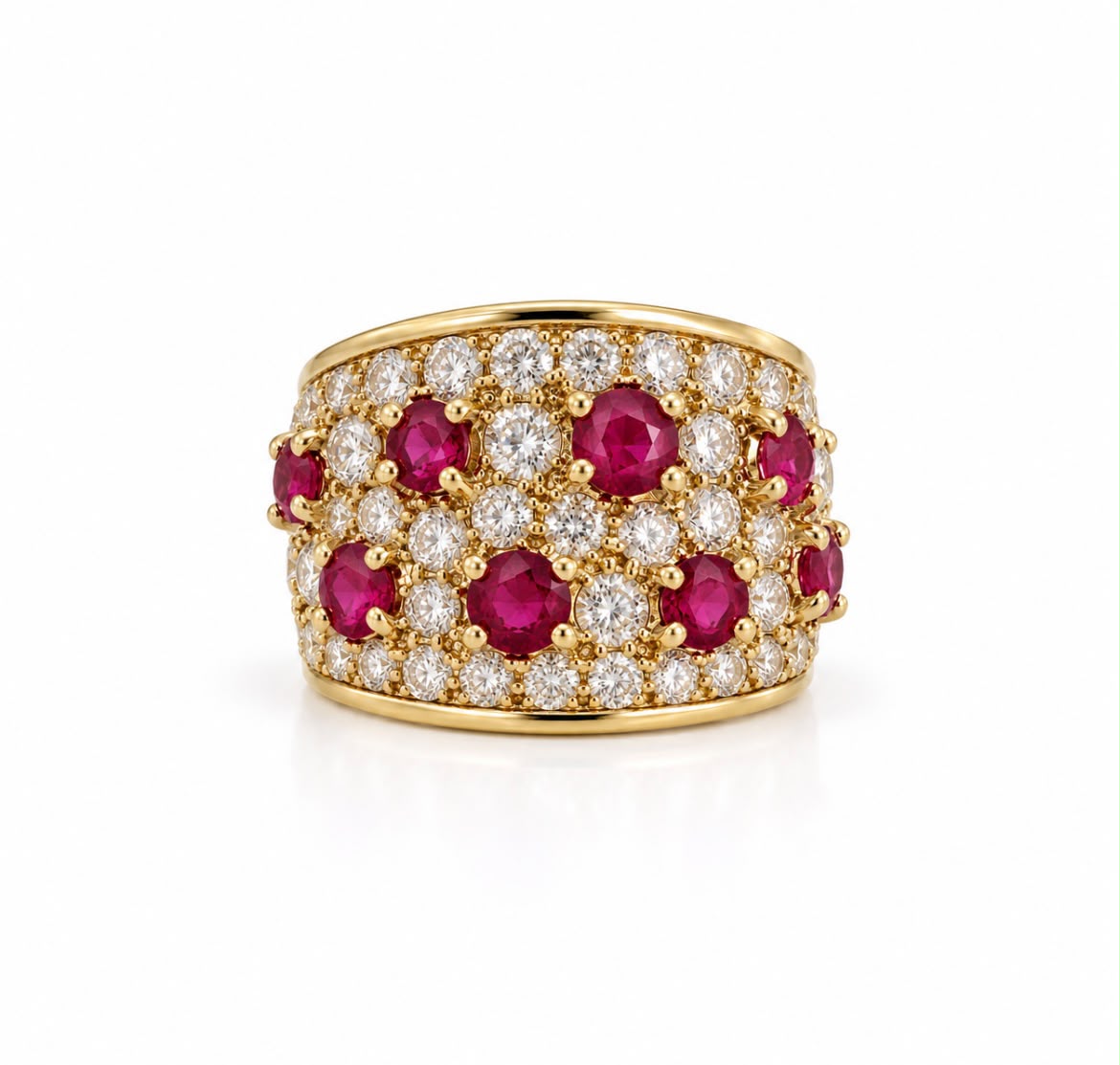 Anello a fascia oro giallo rubini e diamanti