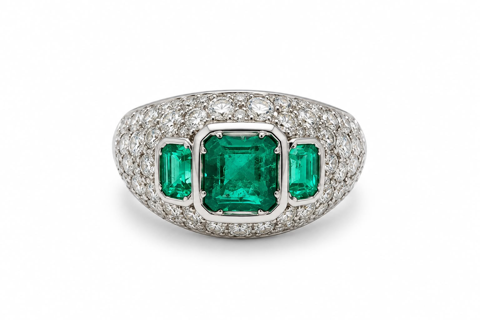 Anello smeraldi e diamanti